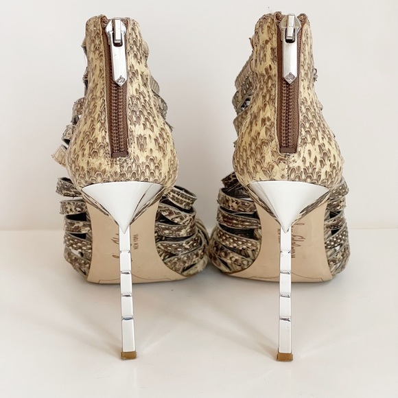 Sam Edelman Hampton Leather Snakeskin Print Caged Sandal Heel Shoe - Picture 5 of 7